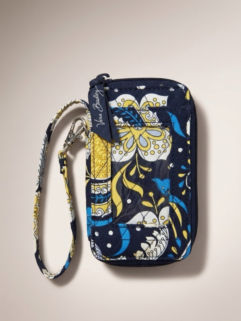 Ellie Blue Vera Bradley Navy Yellow Floral Quilted Phone Wristlet